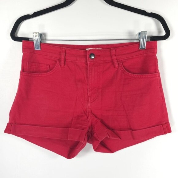 H&M Denim Cuffed Red Shorts Size 8 - Picture 1 of 8